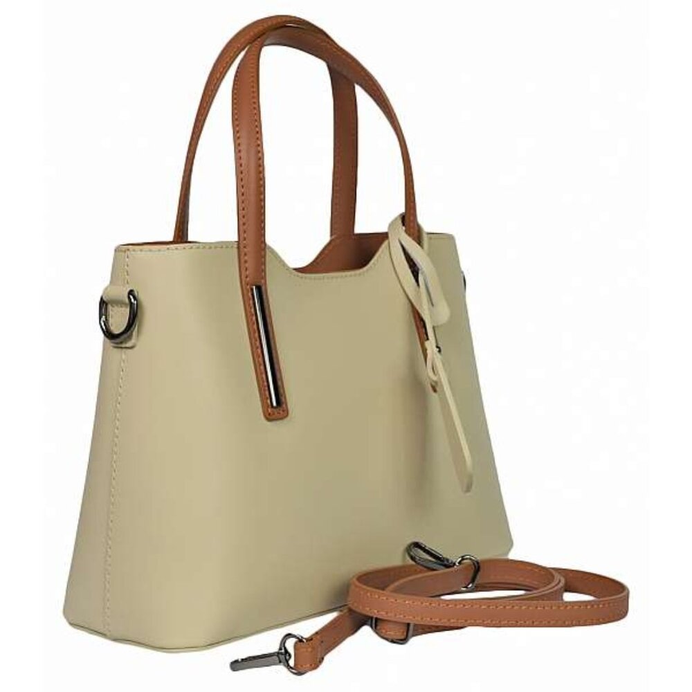 Italian Leather HEDAR Handbag w Adjustable Strap Cream